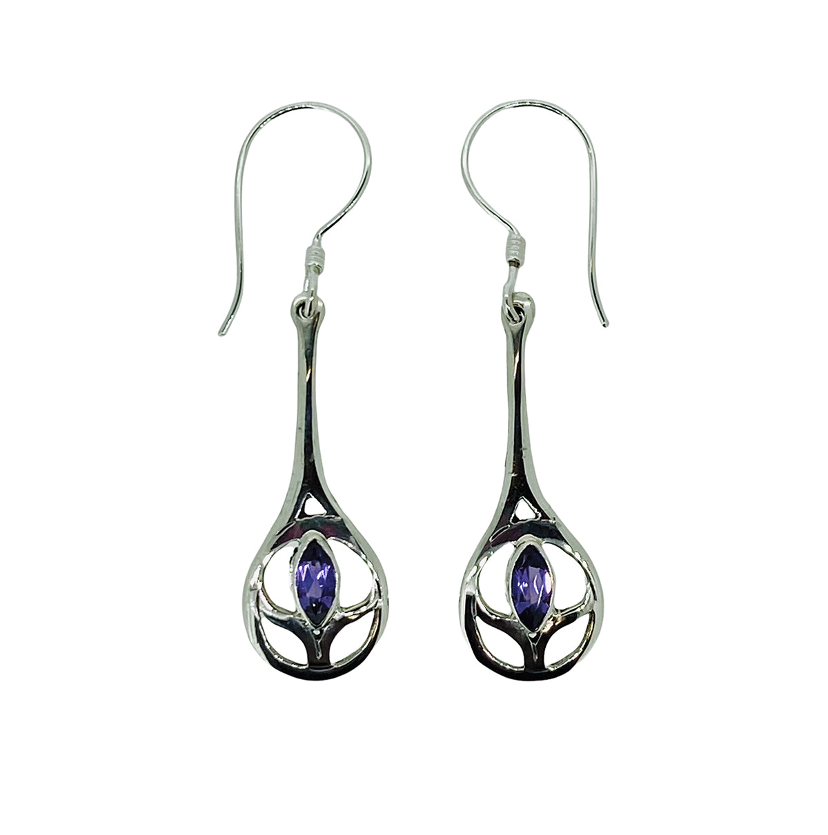 (327AAM) Amethyst Tulip Silver Earrings