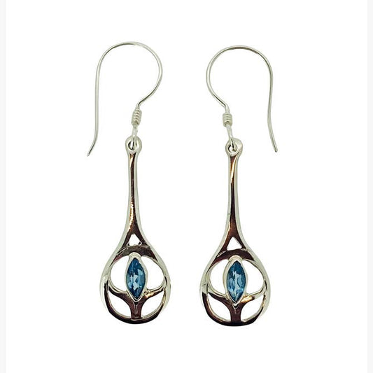 (327ABT) Swiss Blue Topaz Tulip Silver Earrings