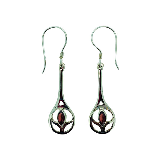 (327AGA) Garnet Tulip Silver Earrings