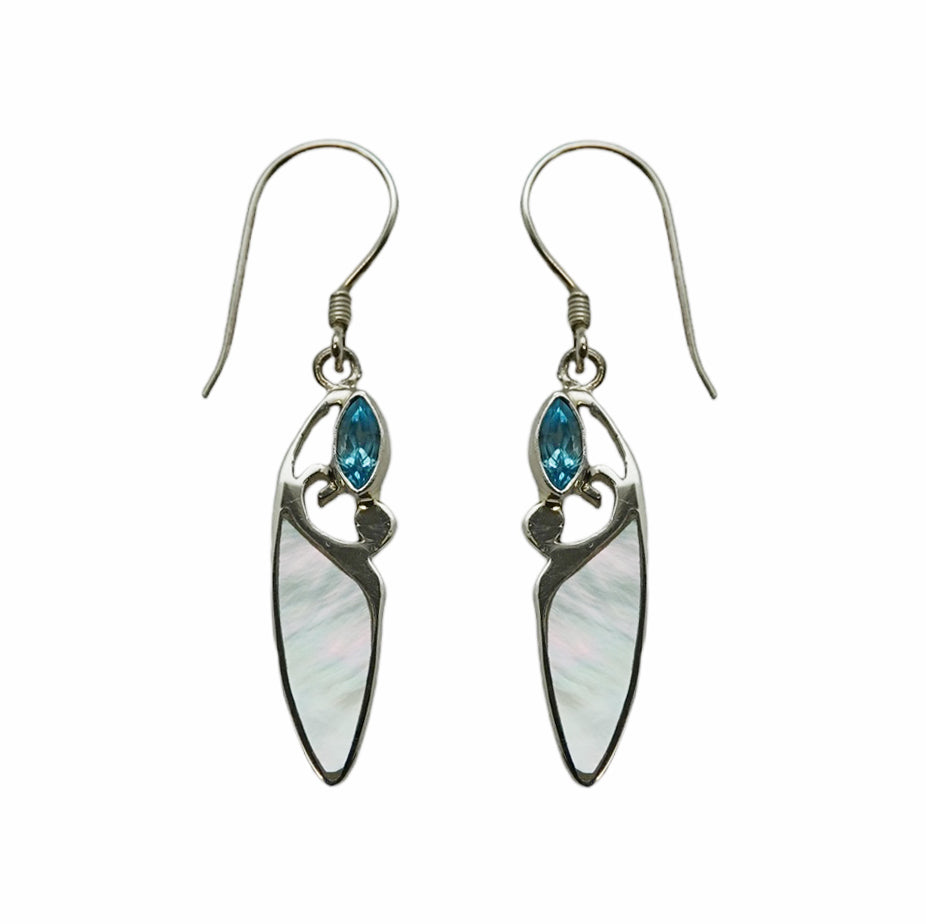 (331ABTMOP) Silver Earring in Blue Topaz and Mother of Pearl