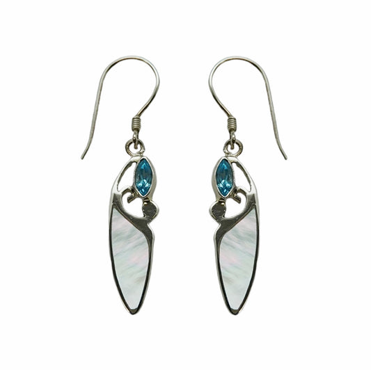 (331ABTMOP) Silver Earring in Blue Topaz and Mother of Pearl