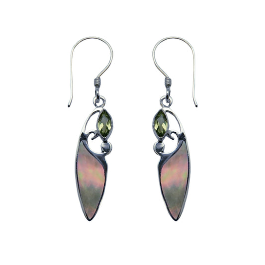 (331APETAN) Silver Earring With Peridot and Tan Shell