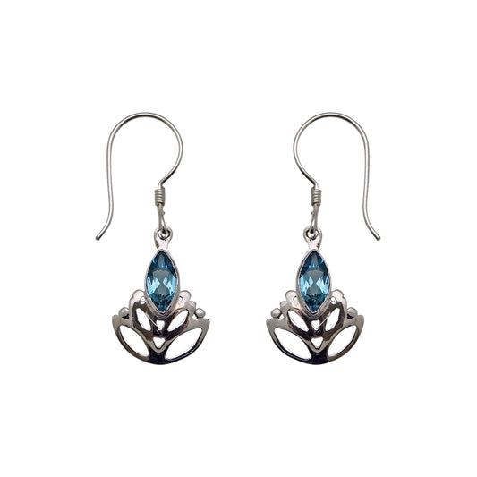 (331CBT) Blue Topaz Marquise Lotus Earrings