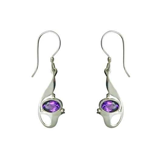 (332CAM) Silver dangle earring in faceted amethyst