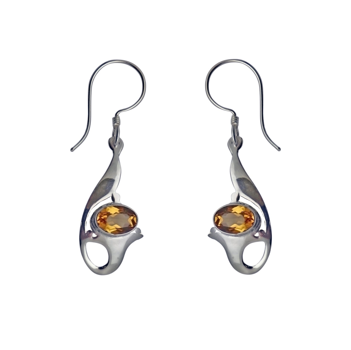 (332CCI) Silver dangle earrings in citrine