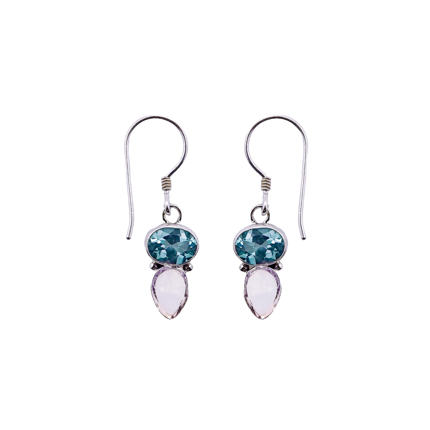 (333ABTMOP) Blue topaz earring with mother of pearl accent.