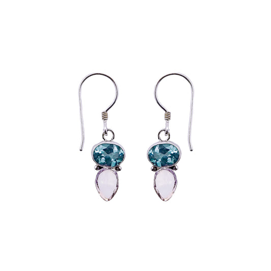 (333ABTMOP) Blue topaz earring with mother of pearl accent.