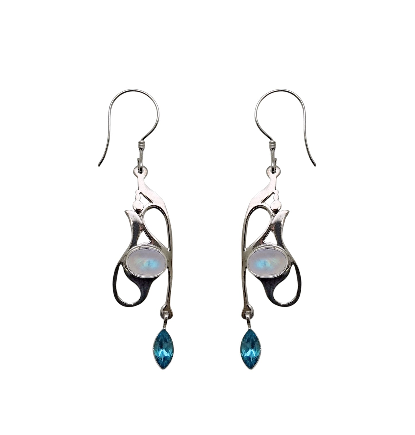 (333CBMSBT) Blue Moonstone with Blue Topaz Earring