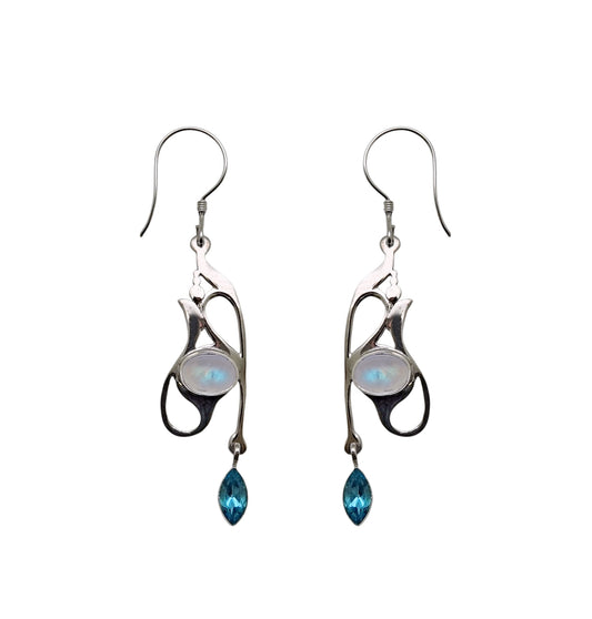 (333CBMSBT) Blue Moonstone with Blue Topaz Earring