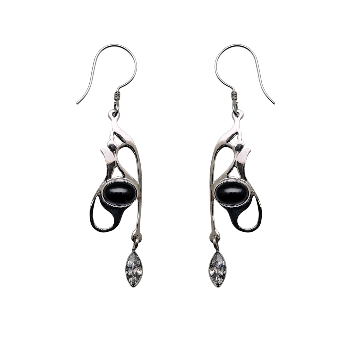 (333CONCZ) Black Onyx & Zirconia Silver Earring