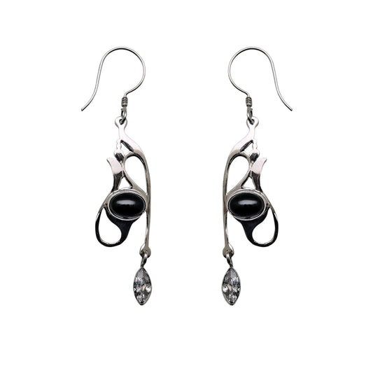 (333CONCZ) Black Onyx & Zirconia Silver Earring