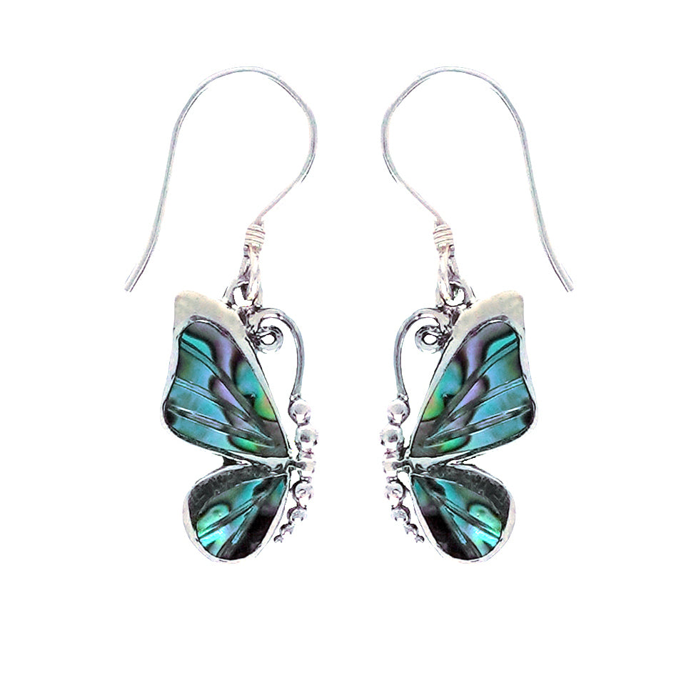 (SP337APAUA) Silver Plated Paua Shell Butterfly Dangle Earrings