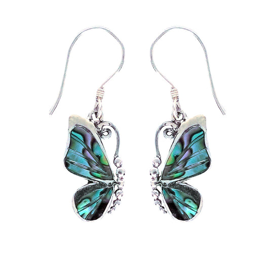 (SP337APAUA) Silver Plated Paua Shell Butterfly Dangle Earrings