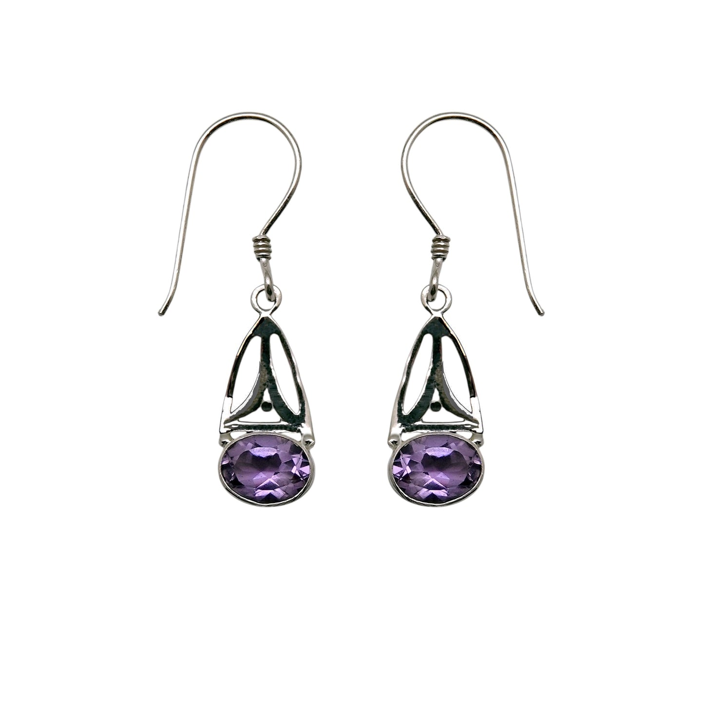 (337CAM) Amethyst Silver Arc Earrings