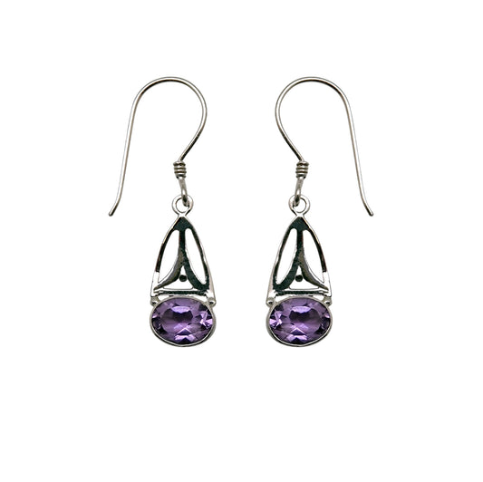 (337CAM) Amethyst Silver Arc Earrings