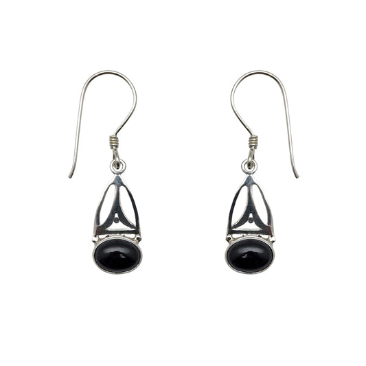 (337CON)  Black Onys Silver Arc Earrings