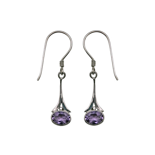 (339CAM) Elegant Silver Drop Earrings with Amethyst