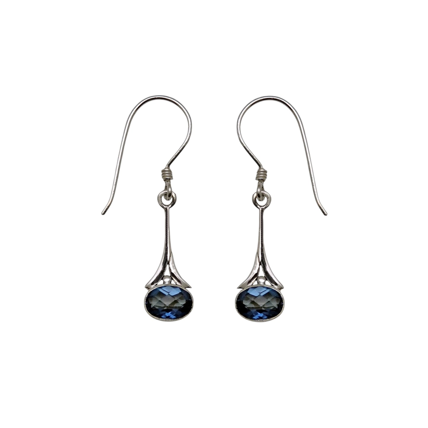 (339CBQ) Elegant Silver Drop Earrings with Blue Quartz