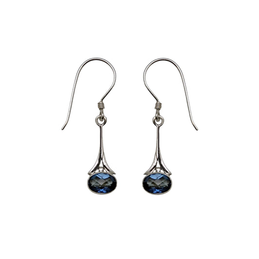 (339CBQ) Elegant Silver Drop Earrings with Blue Quartz