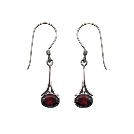 (339CGA) Elegant Silver Drop Earrings with Garnet
