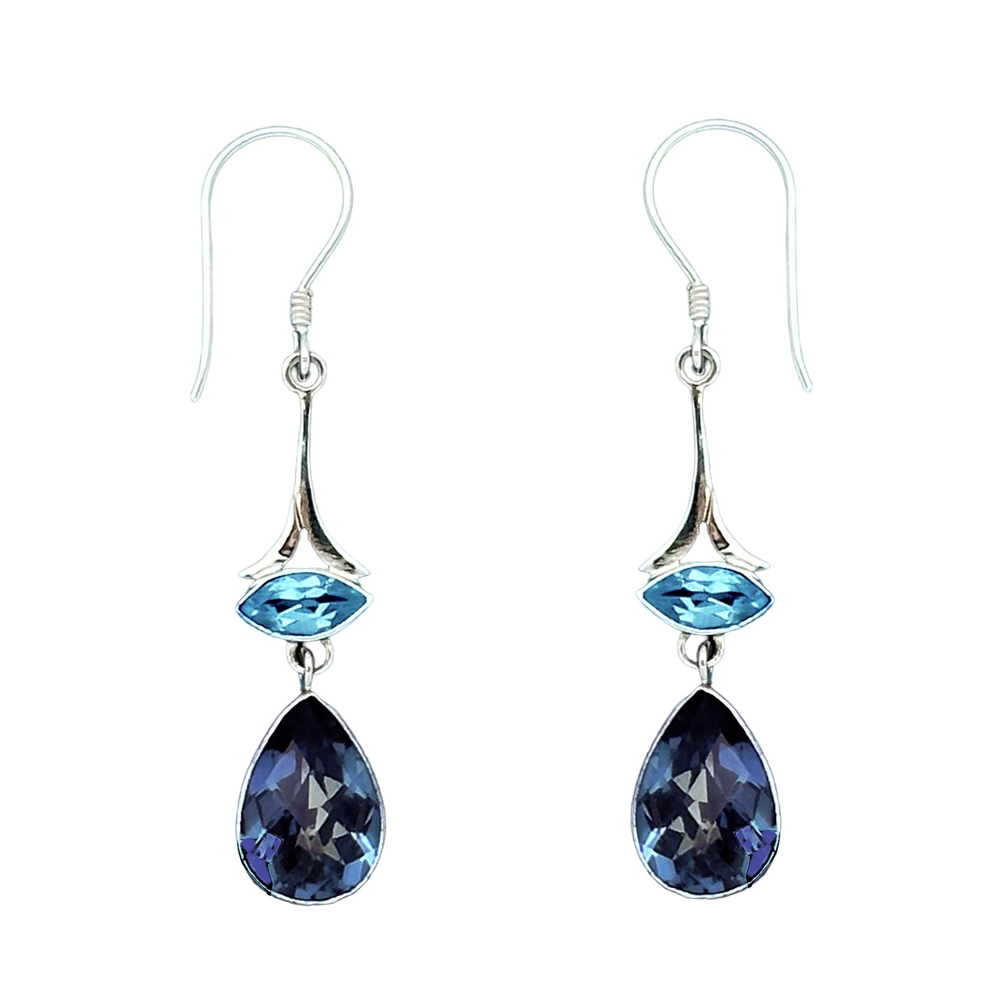 (340BBTBQ) Blue Topaz and Blue Quartz Earring
