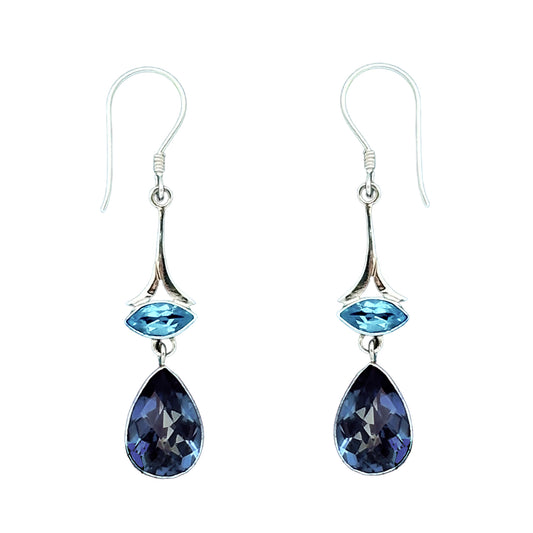 (340BBTBQ) Blue Topaz and Blue Quartz Tear Drop Earring