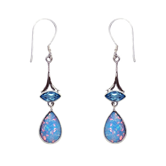 (340BBTOPSB) Blue Topaz and blue opal tear drop earring