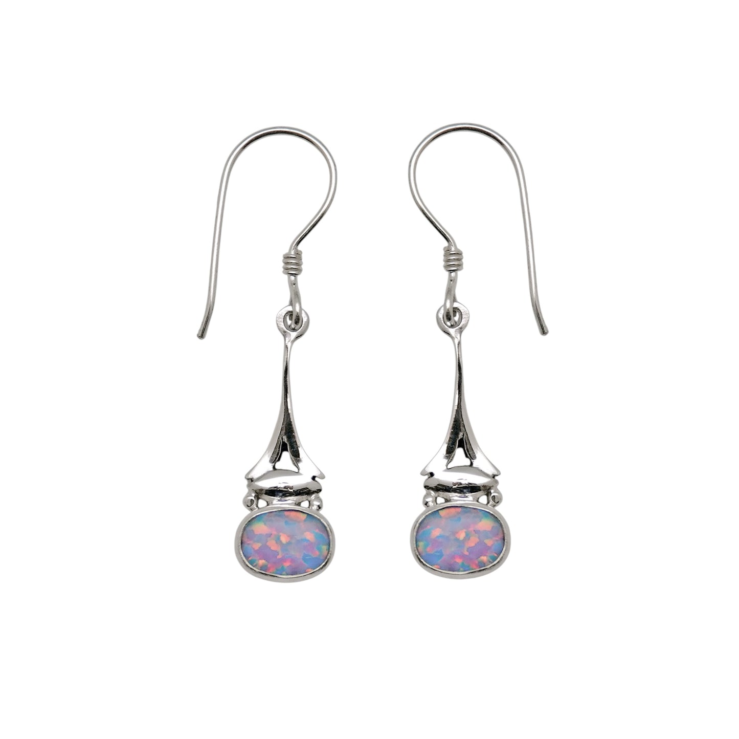 (341COPSB) Lab Created Blue Opal Sterling Earring