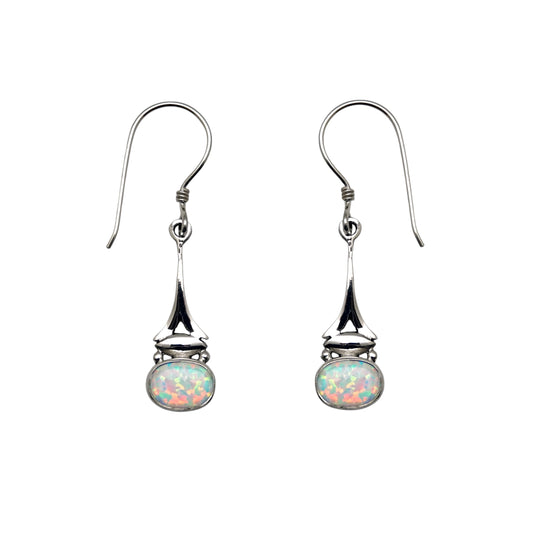 (341COPS) Lab Created White Opal Sterling Earring