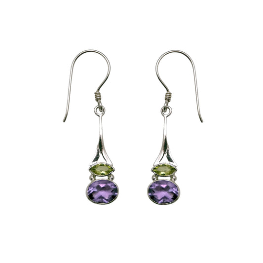 (341CPEAM) Peridot and Amethyst Horizon Drop Earrings