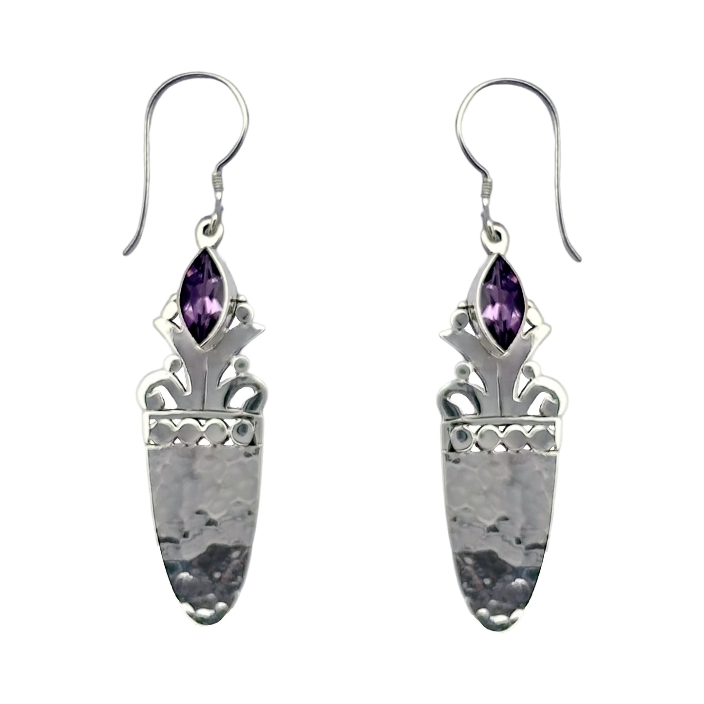 (344BAM) Amethyst and Hammered Silver Earring