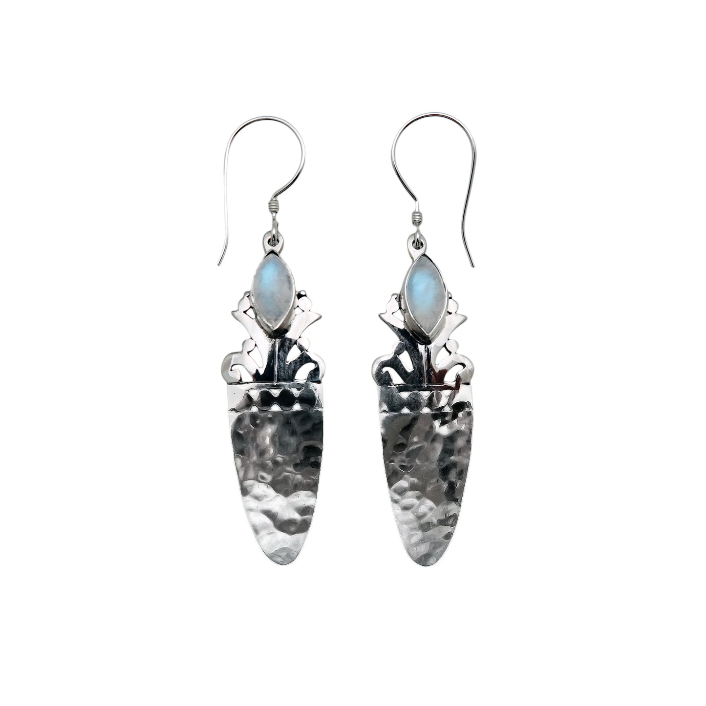 (344BBMS) Blue Moonstone and Hammered Silver Earring