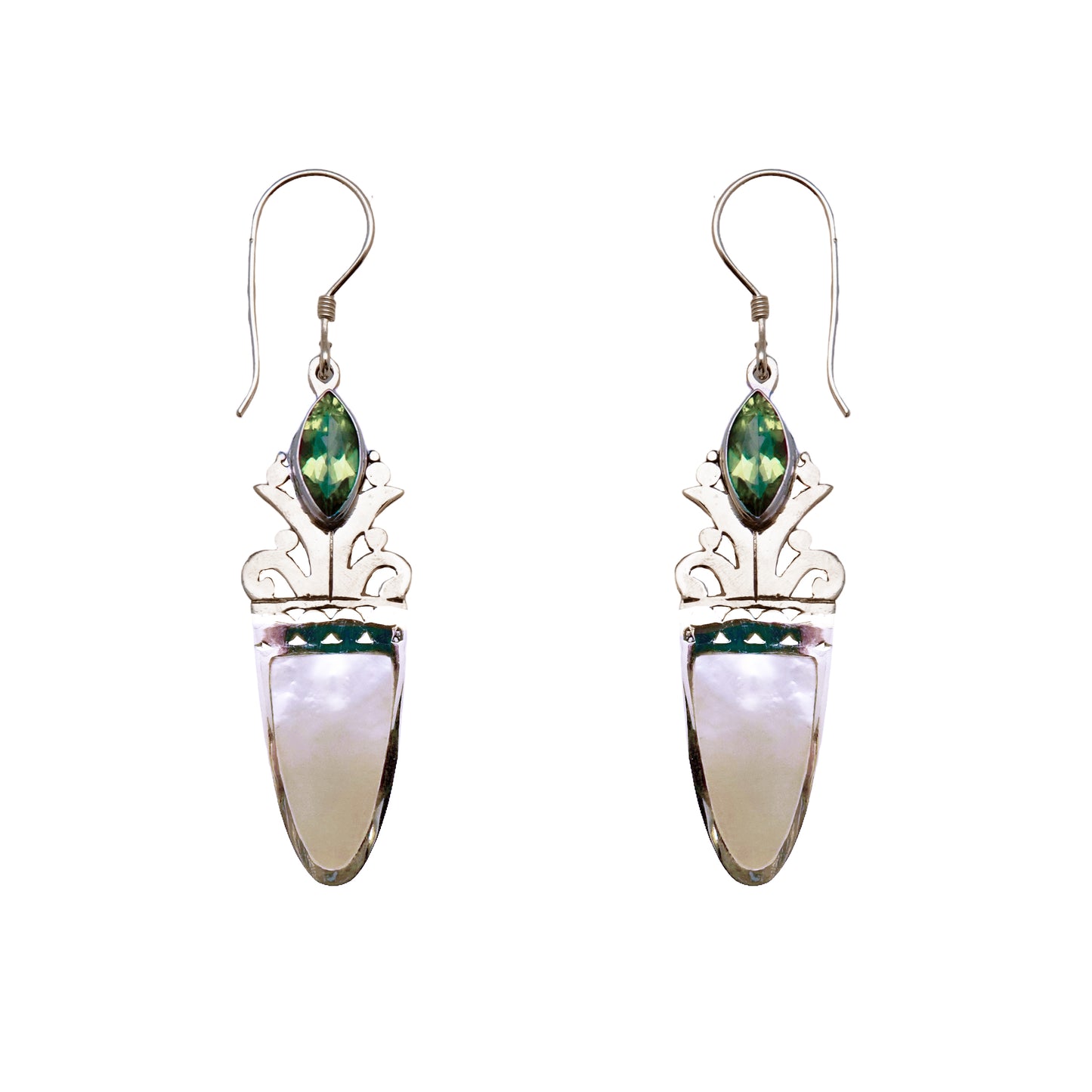 (344BPEMOP) Peridot and Mother of Pearl Shell Earring