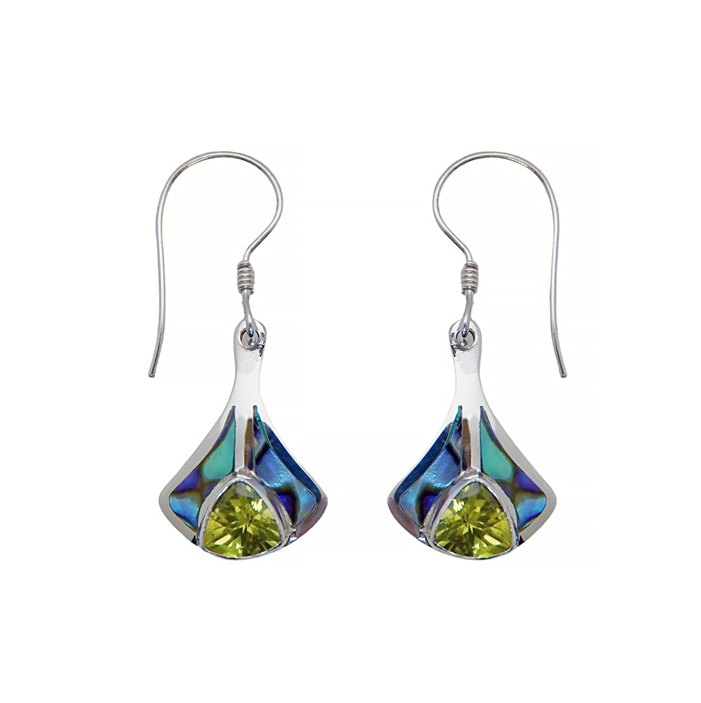 (345BPEPAUA) Peridot Trillion and Paua Shell Inlay Earring