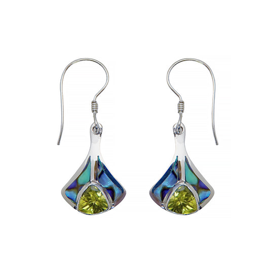 (345BPEPAUA) Peridot Trillion and Paua Shell Inlay Earring