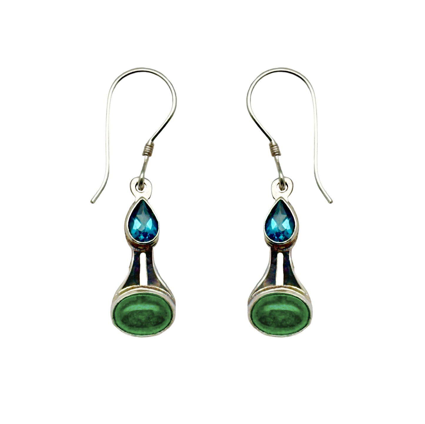 (347BBTCHR) Chrysoprase and Blue Topaz Earring