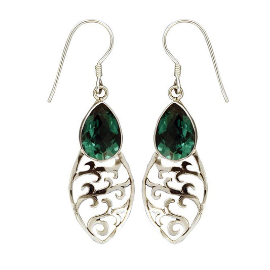 (350GQ) Green Quartz Silver Drop Earring