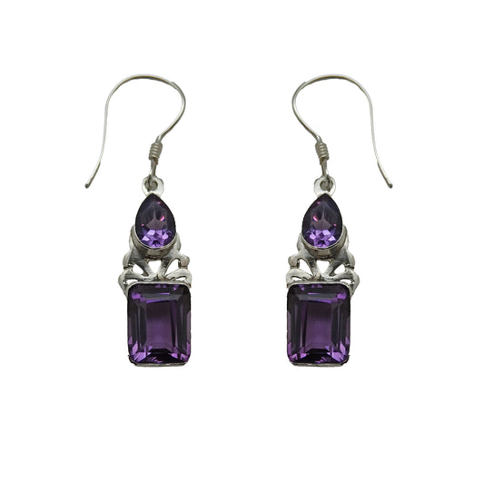 (354BAM) Silver multistone earring in faceted amethyst