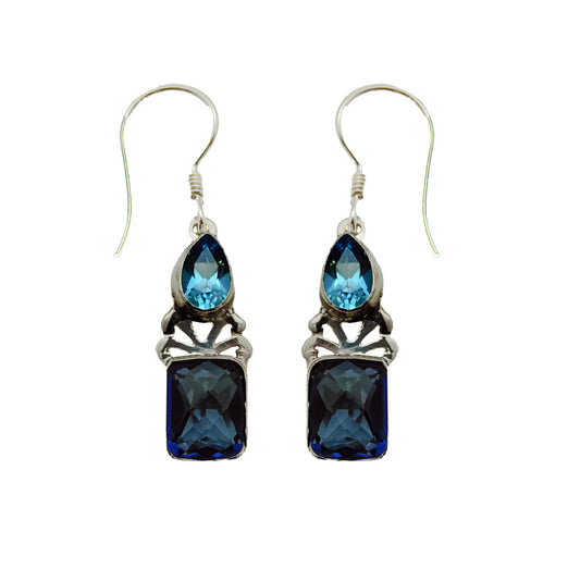 (354BBTBQ) Silver earring in blue quartz with blue topaz accent