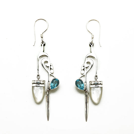 (357BTMOP) Silver Multi Stone Earring
