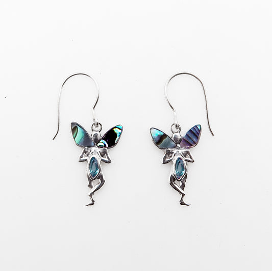 (362BBTPAUA) Blue topaz and paua fairy earring