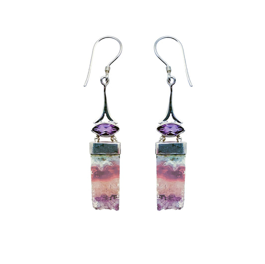 (365BAMCR) Amethyst and Uruguayan Crystal Earrings