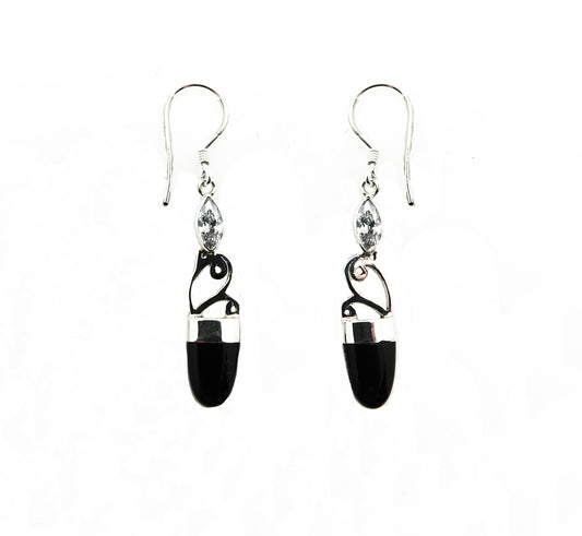 (367BCZON) CZ and Onyx drop earring