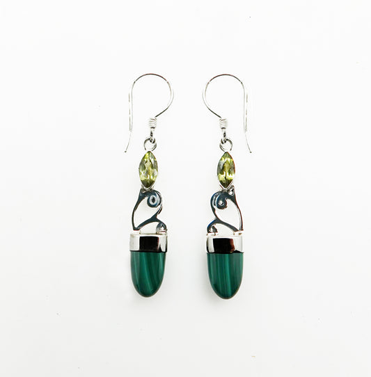 (367BPEMA) Peridot and malachite drop earring