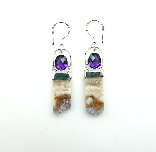 (369BAMCRY) Amethyst with Uruguayan crystal drop earring