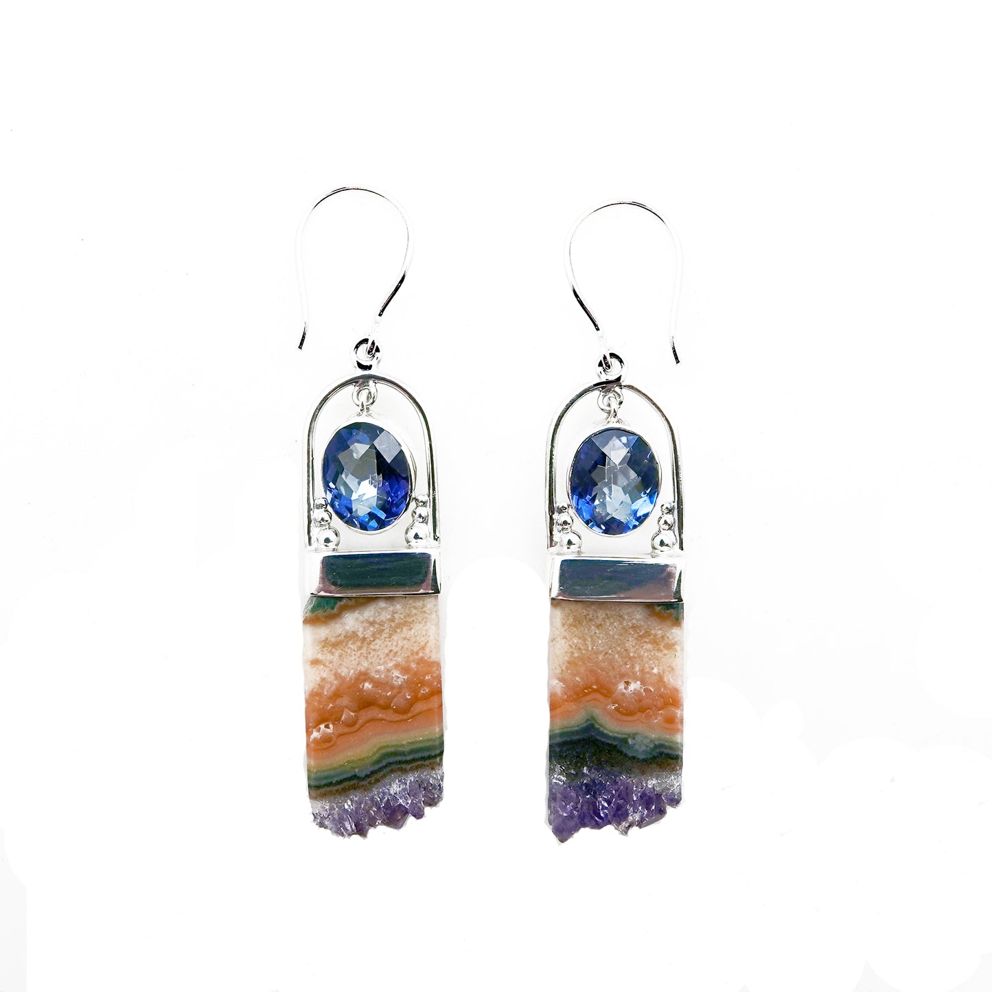 (369BBQCRY) Blue quartz and crystal drop earring