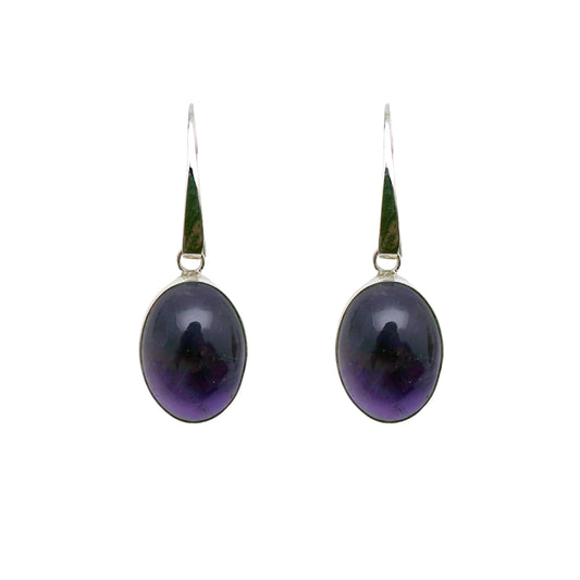 (372BAM) Large Amethyst cabochon dangle Earrings