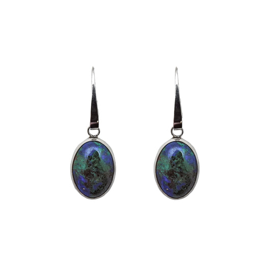 (372BAZ) Large Azurite Malachite cabochon dangle Earrings