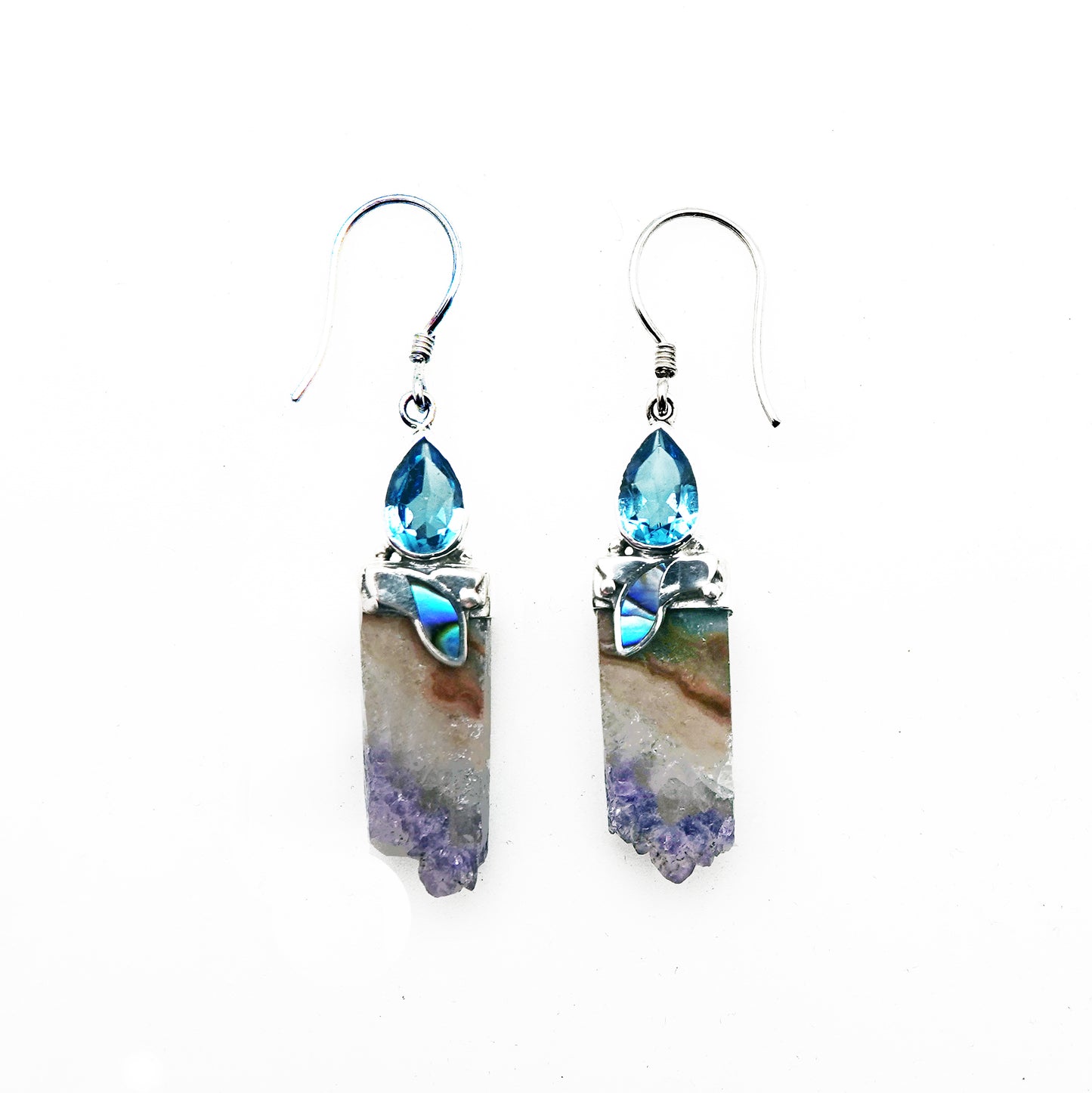 (374BBTPAUA) Blue topaz, paua and crystal earring