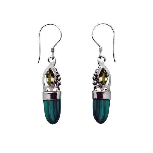 (376BPEMA) Peridot Marquise with Malachite Bullet Earrings